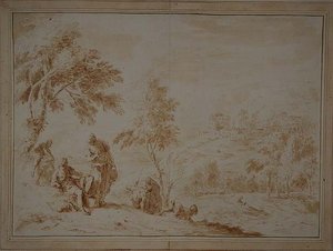 Paisaje pastoral extenso con ciudad en la colina, c.1720 de Sebastiano Ricci