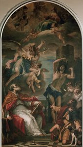 La Virgen en gloria con el Arcángel Gabriel, San Eusebio, San Sebastián y San Roque de Sebastiano Ricci