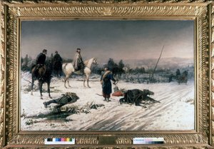 Garibaldi en Dijon en un campo de batalla, pintura de S. De Albertis. 1877. Museo del Risorgimento. Milán