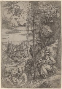 Paisaje con el Descanso en la Huida a Egipto de Sebastiano de Valentinis