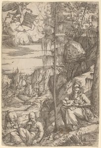 Paisaje con el Descanso en la Huida a Egipto de Sebastiano de Valentinis