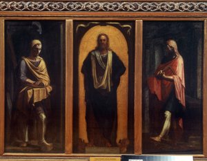 Cristo con dos santos. Pintura de Sebastiano del Piombo (1485-1547). Óleo sobre tela. Arte veneciano, Renacimiento. Galería de Arte Regional, Tambov de Sebastiano del (c.1485 1547) Piombo
