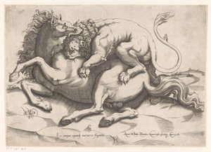 Caballo atacado por un león