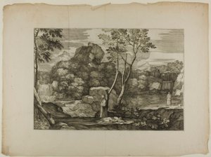 Paisaje con un hombre muerto y dos sacerdotes de Sébastien Bourdon