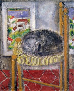 Gato en una silla de junco (óleo sobre lienzo) de Sei Koyanagui