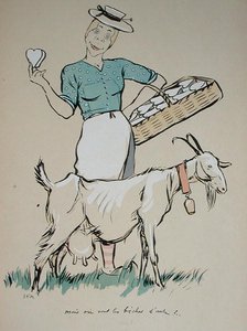 Fabricante de queso y su cabra, caricatura de 