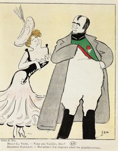 Actor Albert Bresseur en el papel de Napoleón en Madame Sans-Gene, por Victorien Sardou, caricatura de 1893 de Sem