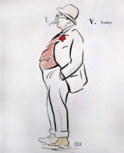 Caricatura de americano en “Alphabet de Sem” (1863 - 1934), Y como Yankee, s.f., siglo XX