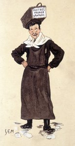Vendedor de ostras de la tienda Prunier. Cromolitografía firmada SEM (1863 - 1934)