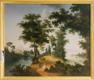 La gran isla de Gatchina (San Petersburgo). Pintura de Semyon Fyodorovich Shchedrin (Semion Shchedrin) (1745-1804), óleo sobre lienzo, alrededor de 1790. Arte ruso de Semen Fedorovich Shchedrin