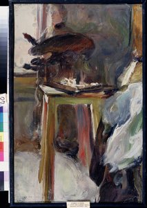 Artista Olga Natalyina en el trabajo (Artista Olga Natalyiana en el trabajo). Pintura de Semyon Gavrilovich Nikiforov (1877-1912), óleo sobre lienzo