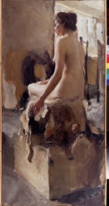 Desnudo (Un desnudo). Pintura de Semyon Gavrilovich Nikiforov (1877-1912), óleo sobre lienzo de Semen Gavriilovich Nikiforov
