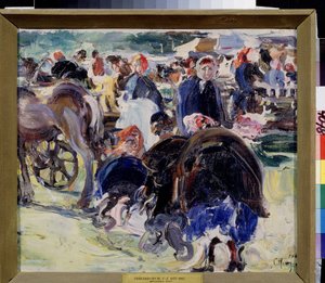 Una feria. Plaza de mercado provincial con campesinas y comerciantes. Pintura de Semyon Gavrilovich Nikiforov (1877-1912), óleo sobre lienzo de Semen Gavriilovich Nikiforov