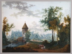 Molino y Torre Pil en el parque Pavlovsk, antes de 1797 de Semyon Fyodorovich Shchedrin