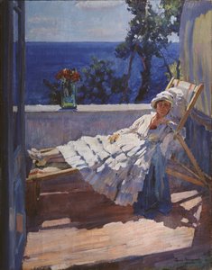Una dama en el balcón, 1916 de Sergei Arsenevich Vinogradov