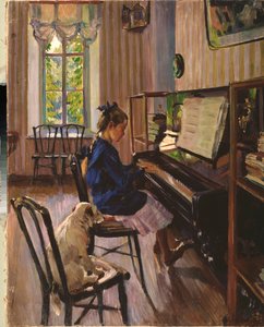 Al piano - Pintura de Sergei Arsenyevich Vinogradov (1869-1938), óleo sobre lienzo de Sergei Arsenevich Vinogradov