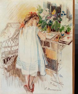 Une petite (Un pequeño) - Obra de Sergei Arsenyevich Vinogradov (1869-1938), lápiz de color sobre papel