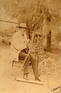 Retrato del poeta Yakov Petrovich Polonsky (Iakov Petrovitch Polonski) (1819-1898) en el caballete. Foto de albúmina de Sergei Dmitrievich Botkin (1869-1945) de Sergei Dmitrievich Botkin