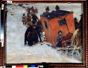 El trineo cierra boyardos (boiard, boiar) (aristócratas rusos) (El trineo cerrado del boyardo). Obra de Sergei Vasilyevich Ivanov (1864-1910), óleo sobre papel