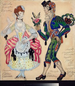 Costumes preparatoires pour la piece de theatre "Le mariage de Figaro" de Pierre Augustin Caron de Beaumarchais (1732-1799) (Diseño de vestuario para la obra de teatro Las bodas de Fígaro de Beaumarchais) - Oeuvre de Sergei Yurievich Sudeykin (Serge Soudei de Sergei Yurevich Sudeikin