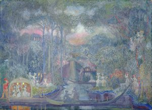 Marquesa caminando hacia la isla del amor (óleo sobre lienzo) de Sergei Yurevich Sudeikin