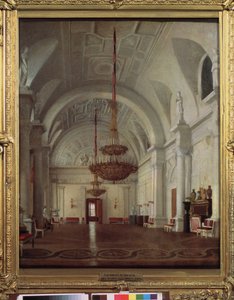 Vista del Salón Blanco del Palacio de Invierno de San Petersburgo. Pintura de Sergey (Sergei, Sergei) Konstantinovich Zaryanko (Zarianko) (1818-1870), óleo sobre lienzo. arte ruso