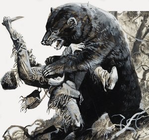 Hugh Glass siendo atacado por un oso