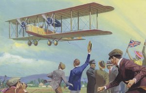 John William Alcock y Arthur Whitten Brown que cruzaron el Atlántico en avión (gouache sobre papel)