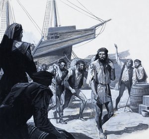Los hombres de Magallanes (gouache sobre papel) de Severino Baraldi