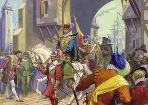 Sir Francis Drake llegando a Plymouth (gouache sobre papel) de Severino Baraldi