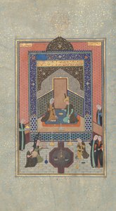 Bahram Gur en el Palacio Oscuro el Sábado, Folio 207 de un Khamsa..., A.H. 931/A.D. 1524-25 de Shaikh Zada