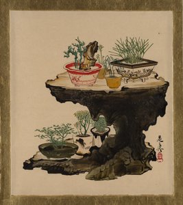 Pinturas de Laca de Varios Temas: Bonsái, 1882 de Shibata Zeshin