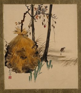 Pinturas de Laca de Varios Temas: Refugio de Nieve para un Árbol con Gorrión de Shibata Zeshin