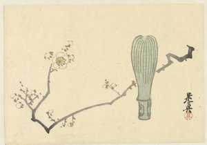 Flor de ciruelo y un batidor de té de Shibata Zeshin
