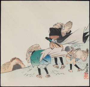 Viajeros en una tormenta de Shibata Zeshin
