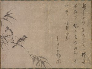 Gorriones y bambú de Shiken Seidō