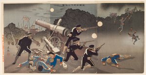 Ataque feroz a la luz de la luna en Port Arthur de Shinohara Kiyooki