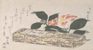 Flor de Camelia y Yokan una especie de gelatina de frijol envuelta en piel de bambú, 1811 de Shinsai