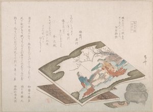 Libros ilustrados y un quemador de incienso, siglo XIX de Shinsai