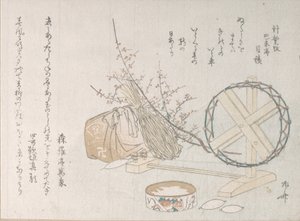 Rueda de hilar y bobinas, siglo XIX de Shinsai