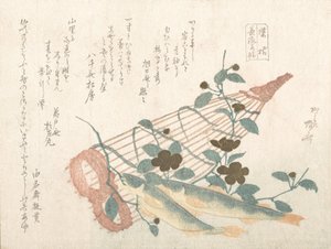 Dulces Peces del Río Nagara, con Cestas y Flores, siglo XIX de Shinsai