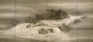 Paisaje Fluvial con Luciérnagas, 1874 de Shiokawa Bunrin