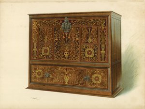 Gabinete Incrustado con Marquetería, propiedad de Sir George Donaldson de Shirley Charles Llewellyn Slocombe