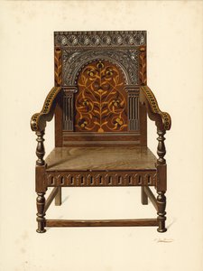 Silla incrustada de roble, propiedad de Miss Dorothy Chune Fletcher de Shirley Charles Llewellyn Slocombe