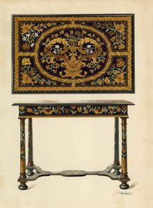 Mesa incrustada con marquetería, propiedad de Lord Zouche de Haryngworth de Shirley Charles Llewellyn Slocombe