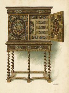 Gabinete de nogal con marquetería, propiedad de La Honorable Charlotte Maria Lady North y R Eden Dickson (cromolitografía) de Shirley Charles Llewellyn Slocombe