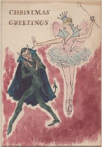 Diablo y hada, tarjeta de Navidad, 1952 de Shirley Markham
