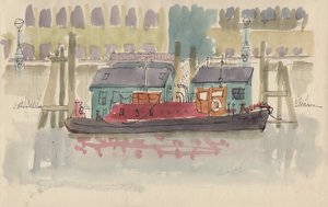 Muelle flotante en el río Támesis en Londres, c1950