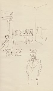 Guardia en una galería de arte, c1950 de Shirley Markham
