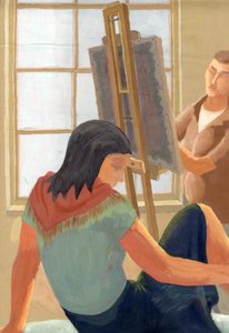 Modelo y estudiante en clase de dibujo, c. 1950 de Shirley Markham